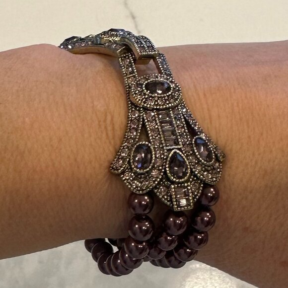 Rare Heidi Daus Age of Elegance Aubergine Pearls 5-string Jewelry Set - Picture 9 of 14